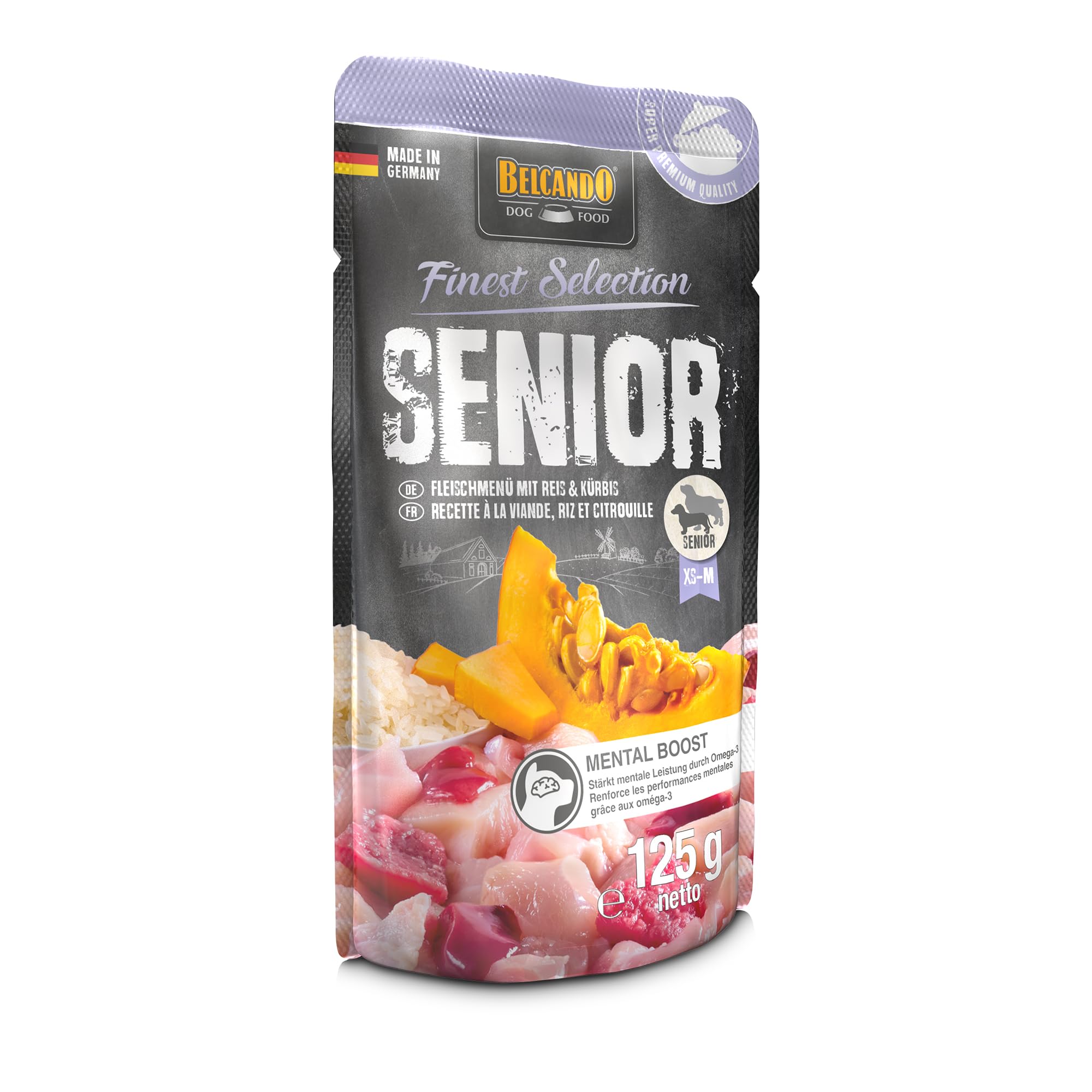 Belcando Finest Selection Senior Menú de Carne con Arroz y Calabaza | Paquete Doble | 2 x 12 x 125 g | Comida húmeda para Perros Mayores | con Importantes ácidos grasos Omega-3 | Cocido Suavemente