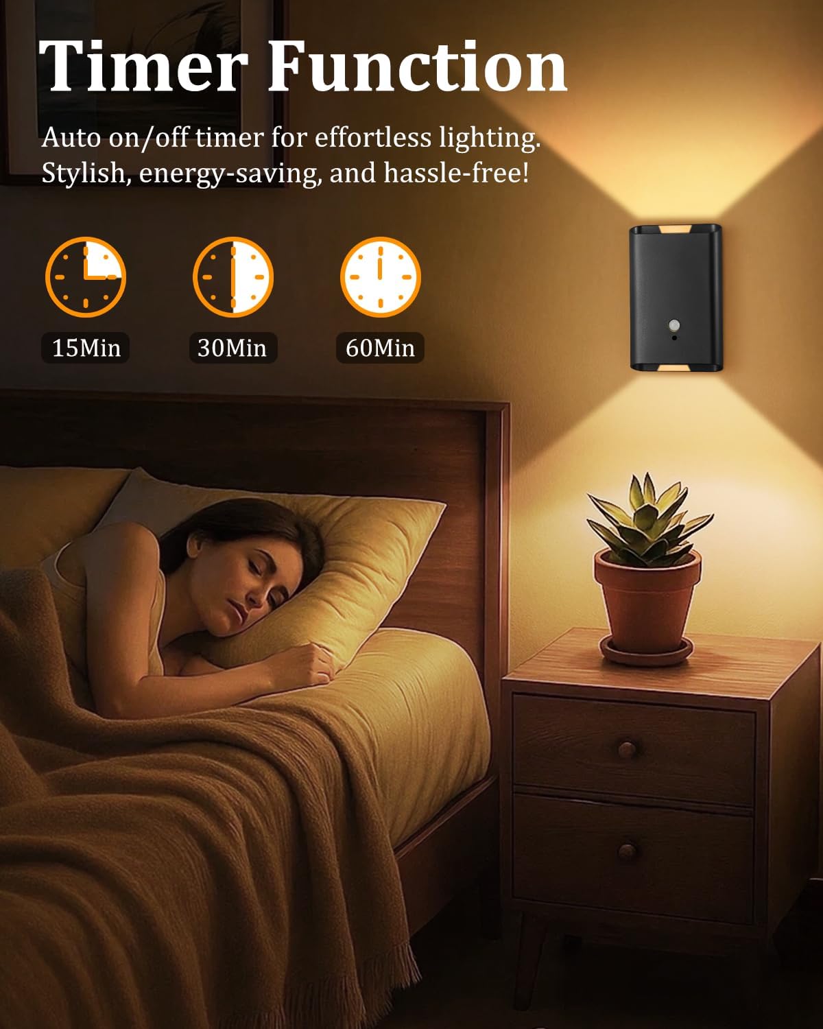 Motion Sensor Wireless Wall Sconce Set of 2 - Battery Operated Wall Light with Timer&Remote Control, 3 Color Temp & Brightness Adjustable 6000mAh Rechargeable for Stairs Bedroom Living Room, Black