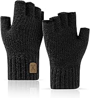 JUNRUI Fingerless Gloves for Men & Women - Warm Fleece Lined Half Finger Knit Gloves for Winter Running Biking Driving
