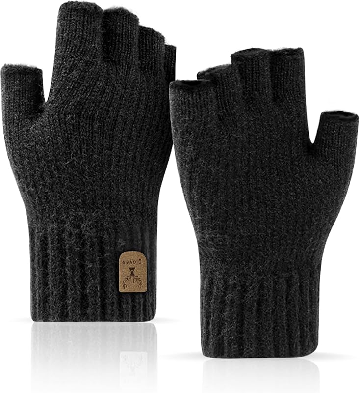 Fingerless Gloves Half Finger Winter Warm Knitted Gloves Working Running Biking Driving for Men and Women