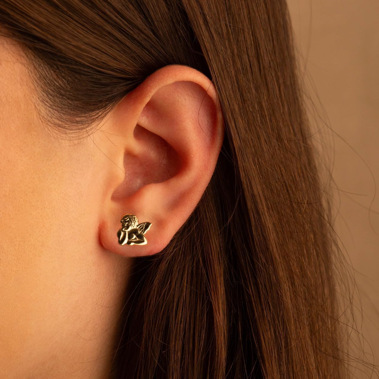 10K or 14K Yellow Gold Cherub Angel Wings Stud Earrings