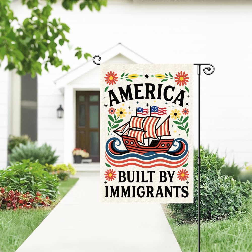 America Was Built By Immigrants Garden Flag, Funny Floral Yard Flags for Outside, Pro Immigrant Resist Racism Flag, Anti Racist Patriotic Social Justice Equality Inclusive Diversity Yard Sign - Image 4