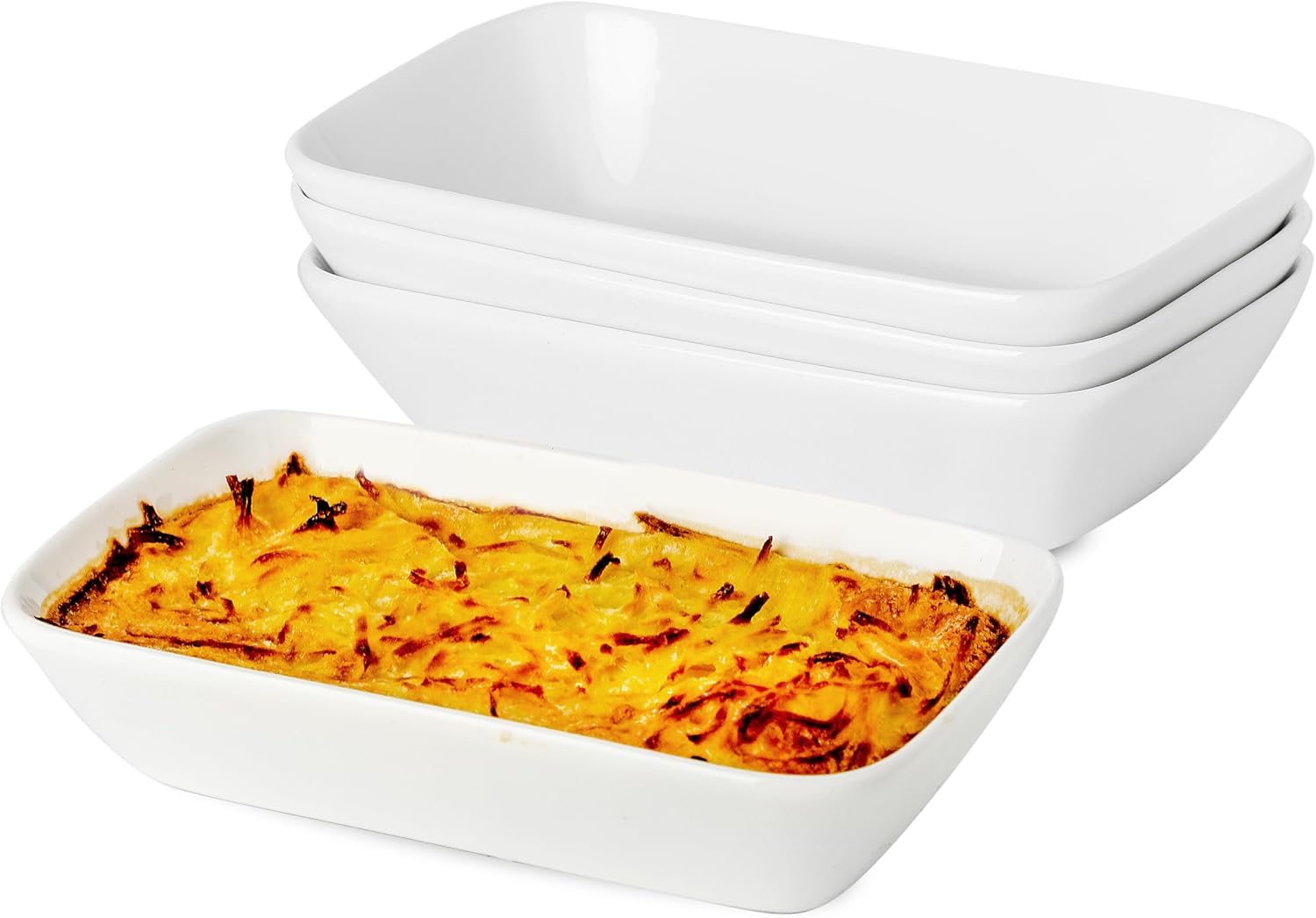 13.5oz Ceramic Small Baking Dish 4 Pack, 7 × 4.3 x 1.5 Inch Rectangle Baking Dish for Oven, Small Rectangle Ramekin, Individual Portion Casserole Dishes in Microwave Air Fryer Toaster Oven