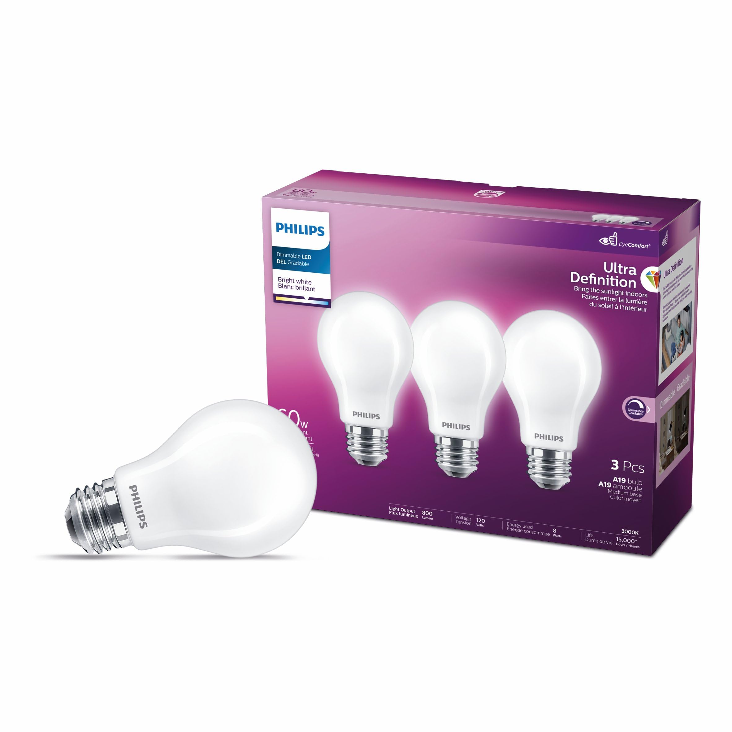 Philips Ultra Definition LED 60W A19 MedBase Bright White (3000K