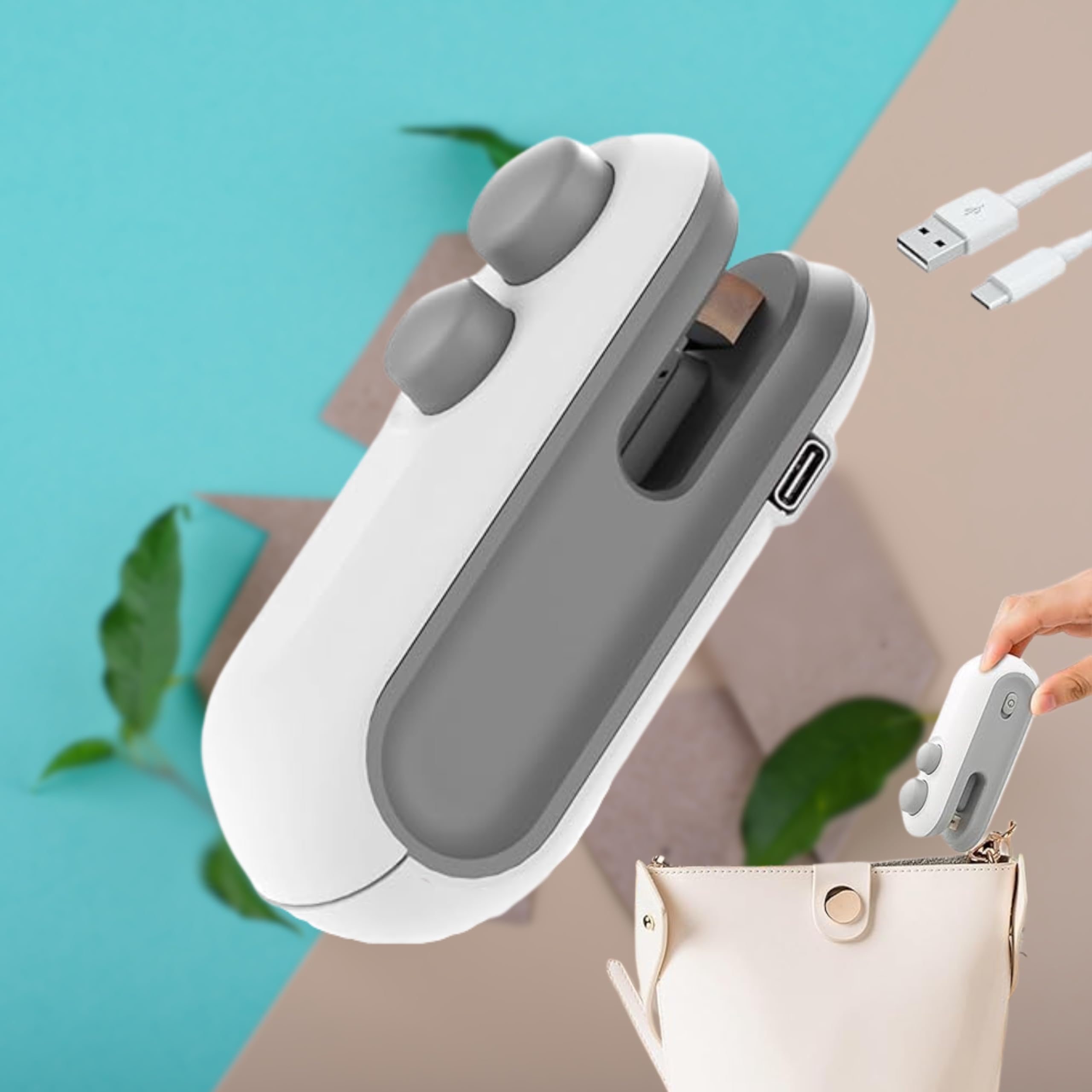 Portable Mini Sealing Machine 2 in 1 USB Rechargeable Magnetic Bag Sealer Heat Seal with Cutter, Plastic Bags Packing Machine Home Appliances (WHITE)-image-46