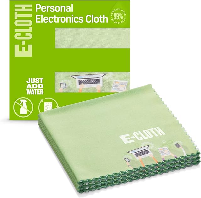 E-Cloth Reusable Personal Electronics Microfibre Cleaning Cloth for Phones, Tablets & Devices, 300 Wash Guarantee, Green, 3 Pack