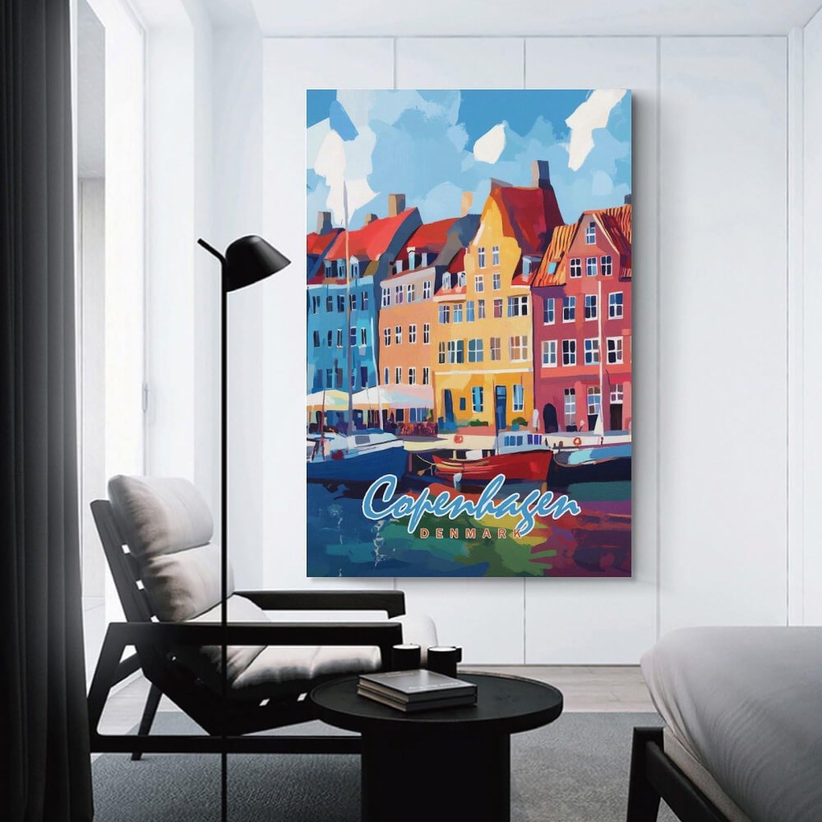 Junmoney Copenhagen Harbor Painting Decorative Canvas Print 20x30inch(50x75cm), for Study, Office Or Focused Interiors, Wall Art That Adds Style to Work Areas