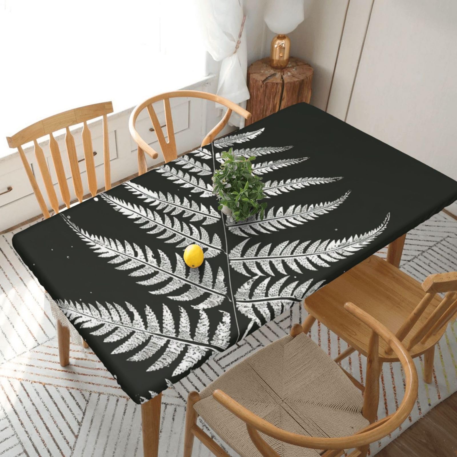 WPKJU Natural Plant Silhouette Fern Leaf Printed Tablecloths 5ft Rectangular Table Covers Washable Polyester Decorative Table Cloth for Dining Table Picnic Wedding