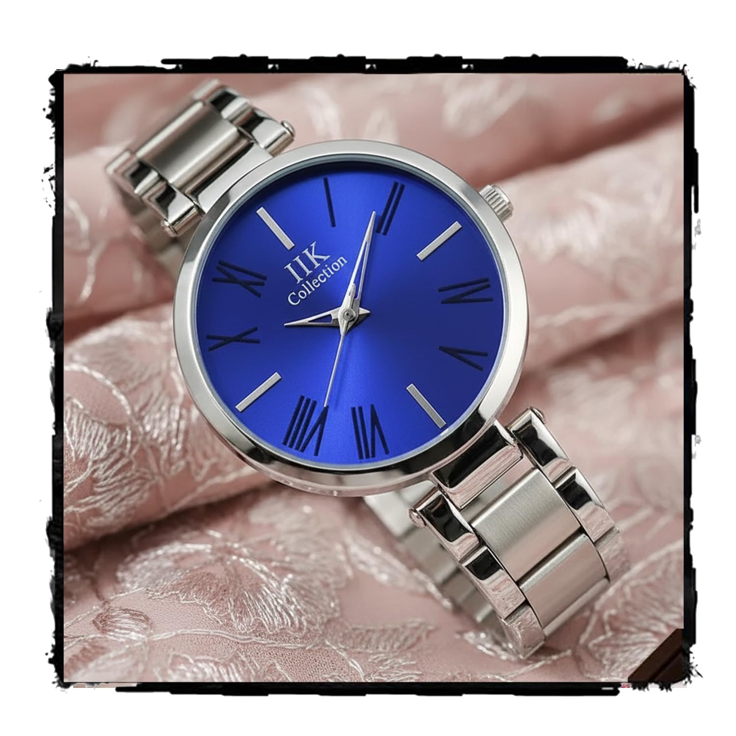 IIK COLLECTION Watches for Women Round Studded Dial | Quartz Movemnet |Long Battery Life|Stainless Steel Bracelet Chain Strap|Double Lock Clasp Safety Watches for Girls