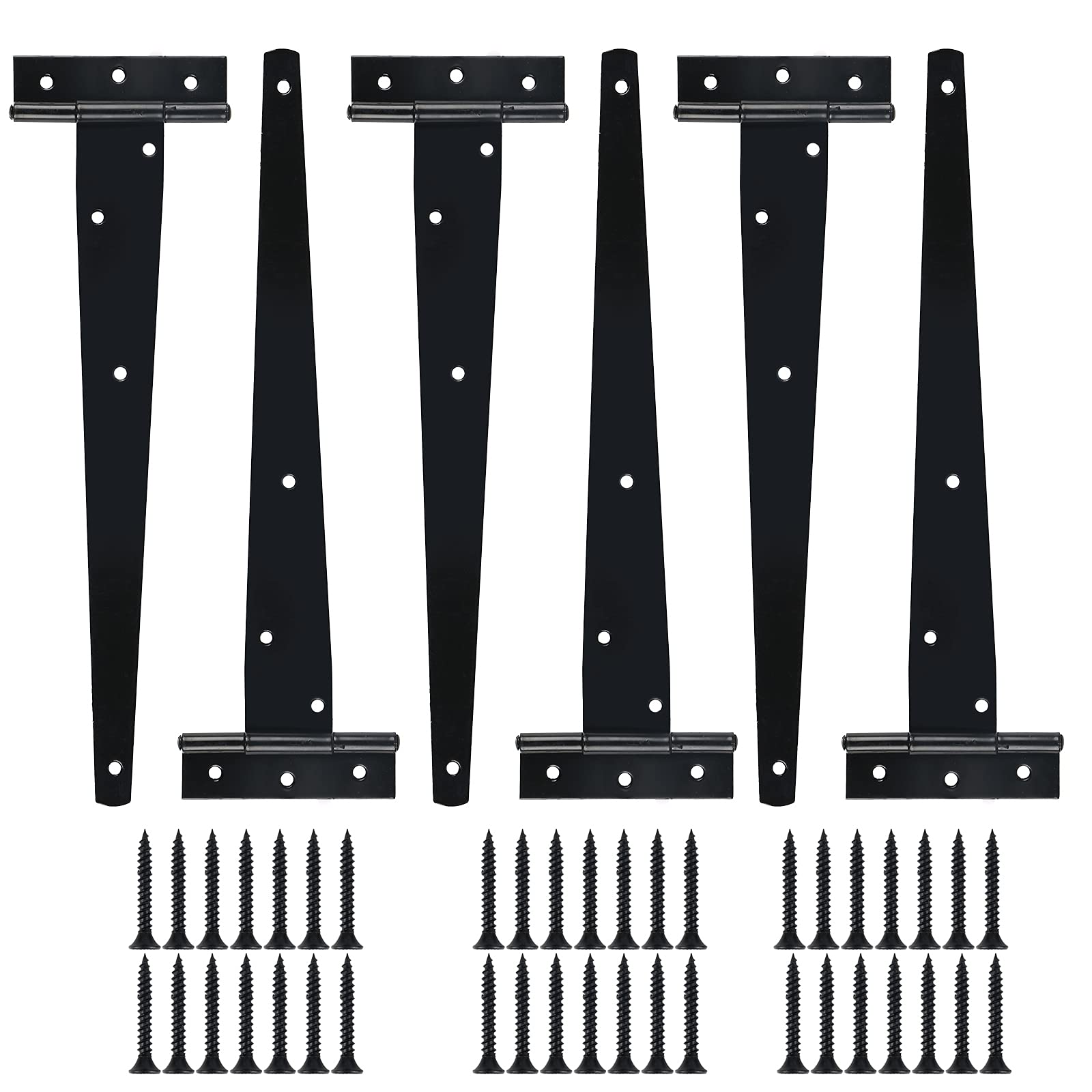 6PCS Heavy Duty Gate Strap Hinge, 10/12inch T-Strap Barn Door Hinges Shed Door Heavy Duty Hinges Rustic Hardware Iron Rustproof for Farm Gate, Playhouse, Shed, Cabinet, with Screws (12inch)