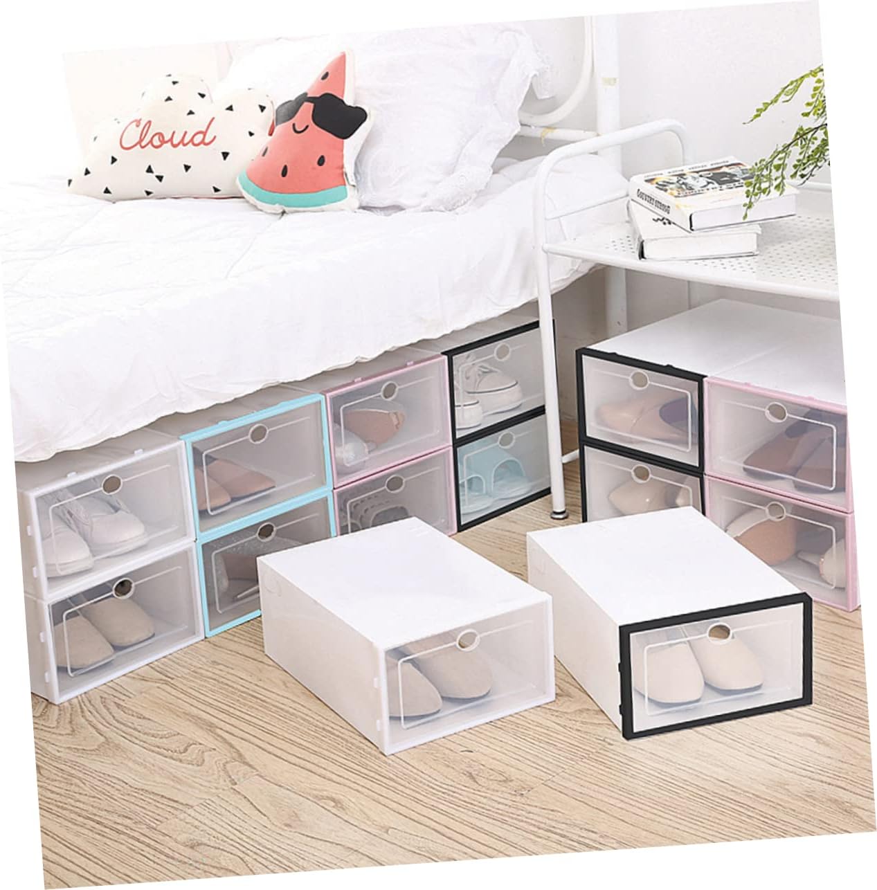 Zerodeko 6pcs Thickened Shoe Boxes Storage Organizer under Bed Closet Storage Bin Plastic Shoe Container