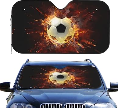 Car Windshield Fire Soccer Sun Shade for Car Windshield Foldable Car Front Window Sunshade for Cars SUV Trucks Blocks Max UV Rays and Keeps Your Vehicle Cool-Small