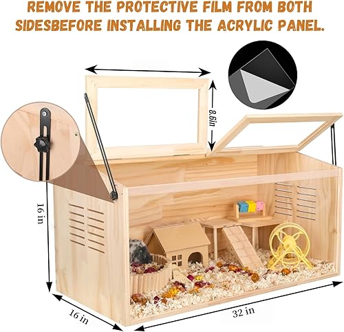 Miniatura 2 de Jaula de madera para hámster, 32 pulgadas de largo x 16 pulgadas de ancho x 16 pulgadas de alto, gabinete de animales para degus de hámsters sirios