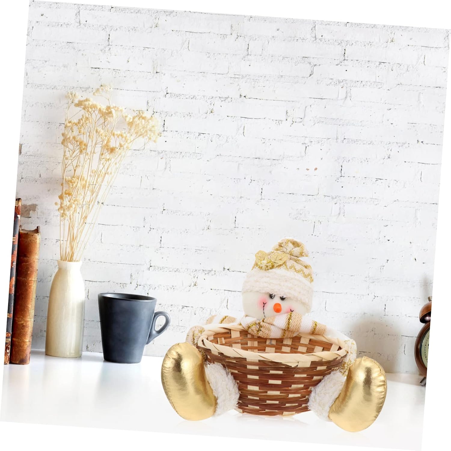 Cabilock Christmas Xmas Snowman Candy Basket Bamboo Table Decoration