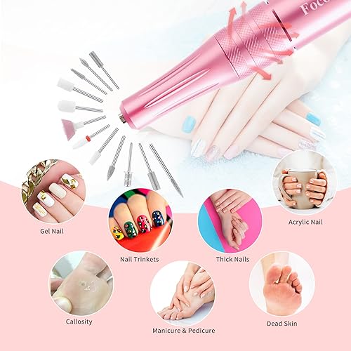Miniatura 3 de FocoMyLord - Máquina portátil de 35000 rpm kit profesional de uñas para acrílico uñas de gel herramientas de pulido de manicura y pedicura con 12