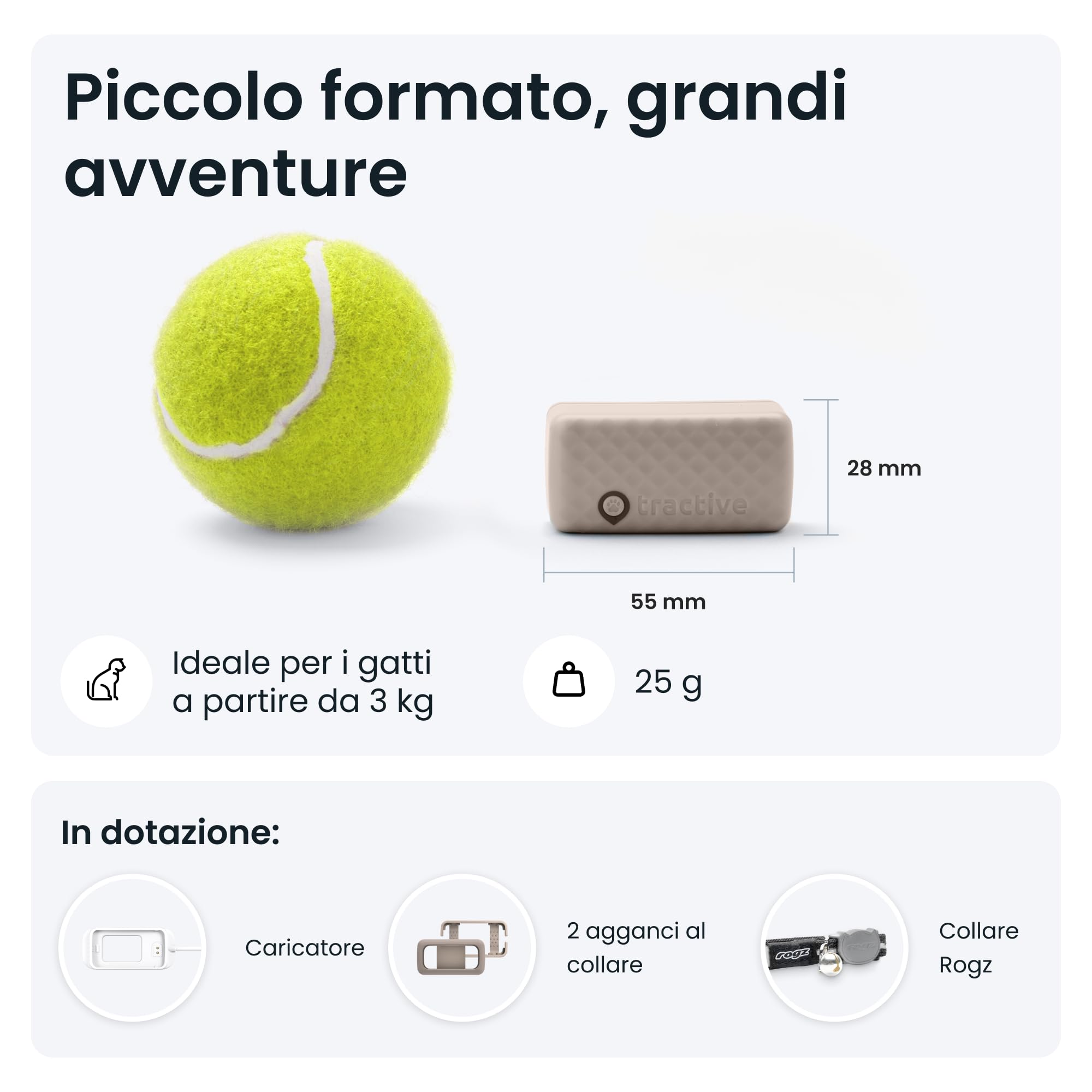 Tractive - GPS gatto modello Mini | N. 1 sul mercato | Localizzazione in tempo reale | Cronologia delle posizioni | Monitoraggio dell'attività | Collare incluso