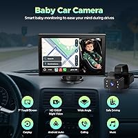Vista 2 de LAMTTO Baby Car Monitor with 7" Split Screen, Wireless CarPlay & Android Auto, HD Rear Camera for Baby with Night Vision, Car Display for