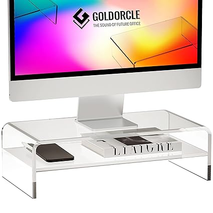 GoldOrcle Acrylic Monitor Stand Riser Clear Computer Monitor Stand (Big)