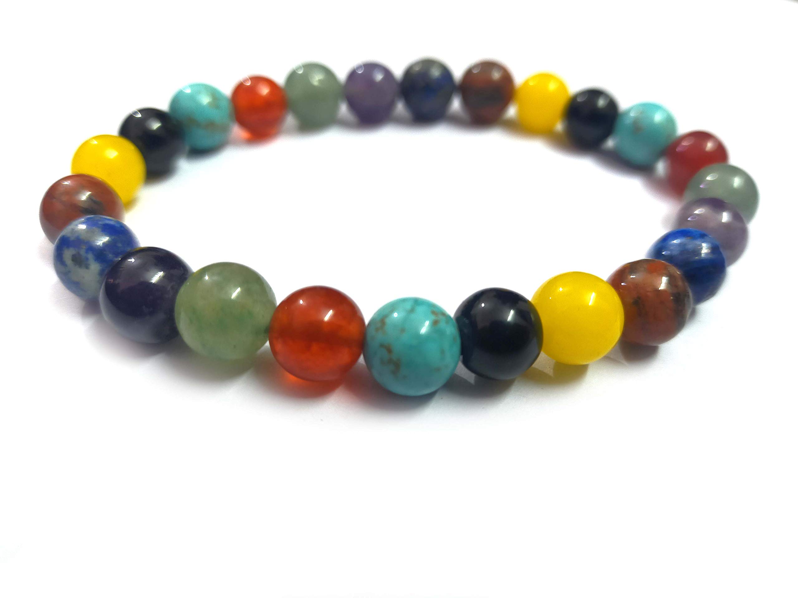 ASTROGHAR Natural Seven Chakra With Black Tourmaline Crystals All In One Stretch Bracelet For Men And Women Reiki healing