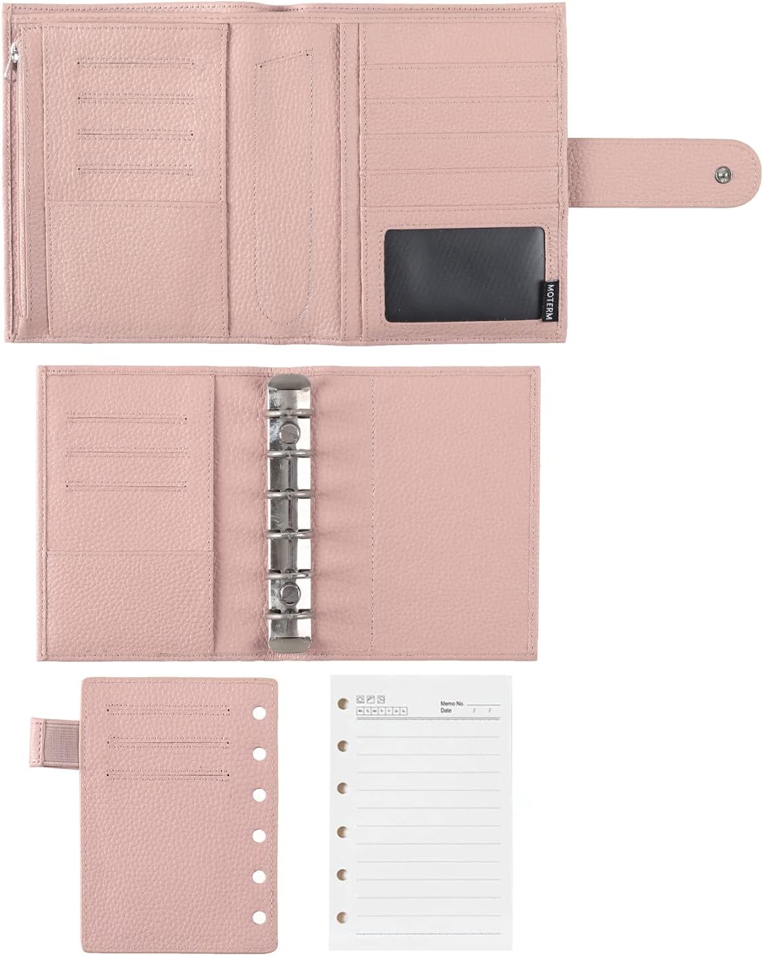 Moterm Pocket Versa - Pocket Size Binder Planner and Wallet Combo (Pebble-Dusty Rose, 19mm Ring)