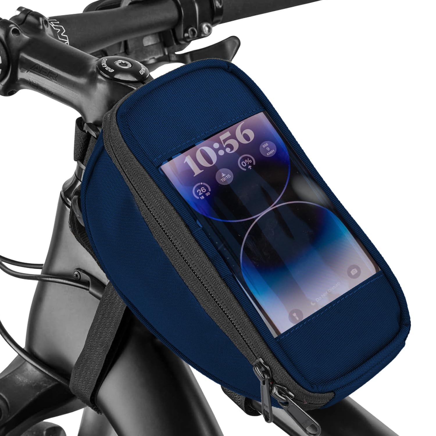 Amazon Brand - Symactive Bike Front Frame Bag Polyester Cycle Pouch Pannier for Mobile Phone Storage and Cycling Accessories Saddle Bag with Velcro Straps Fastening (Dark Blue) (B0CVGR4N6R) Amazon Price History, Amazon Price Tracker