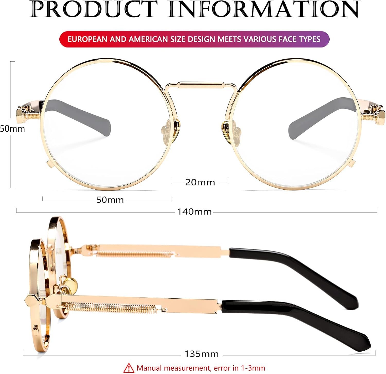 AIEYEZO Round Steampunk Sunglasses Trendy Retro Circle Glasses Gothic Metal Frame 100% UV Blocking Lens - Image 7