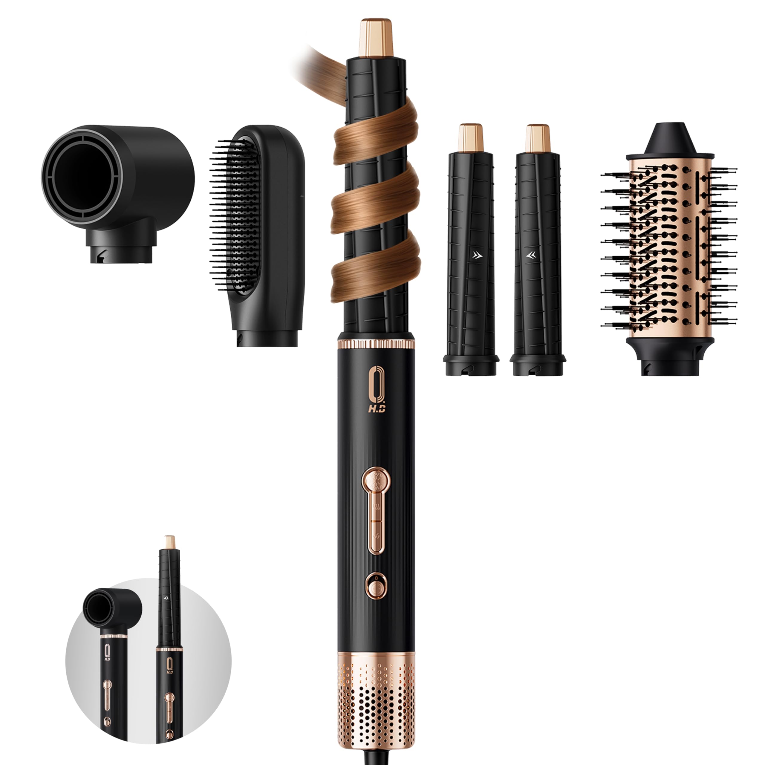 O.H.B 5 in 1 Hot Air Hair Styler, 110,000 RPM High Speed Hair Dryer Brush, Ionic Air Styler Wrap with Fast Drying, No Heat Damage Air Multi Styler for