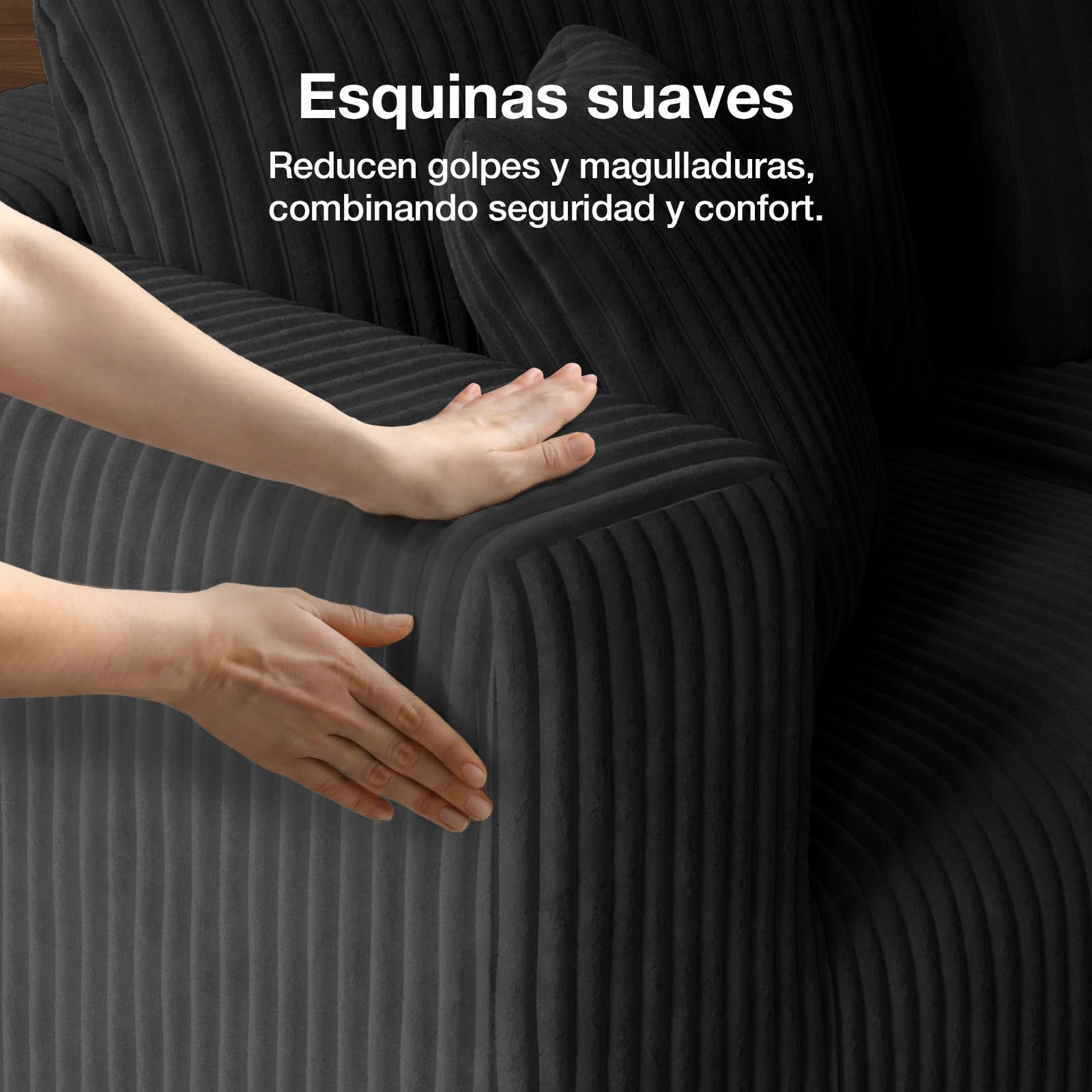 Novilla 270 cm Sofá Esquinero Modular Componible 3 Plazas en Terciopelo | Muelles Ensacados Smarts Coil®, Sin Montaje, Terciopelo Acanalado, 5 Cojines Incluidos