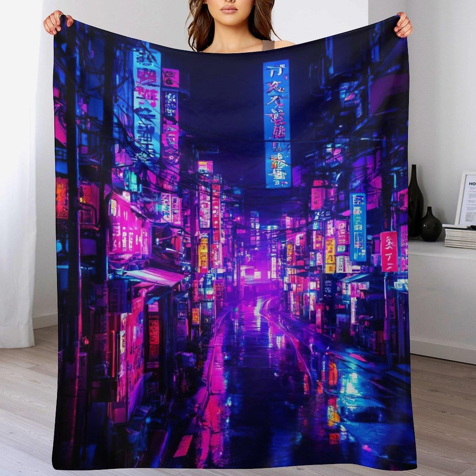 Couverture chaude en flannel douceur motif Tokyo pour des nuits sereines en toute saison