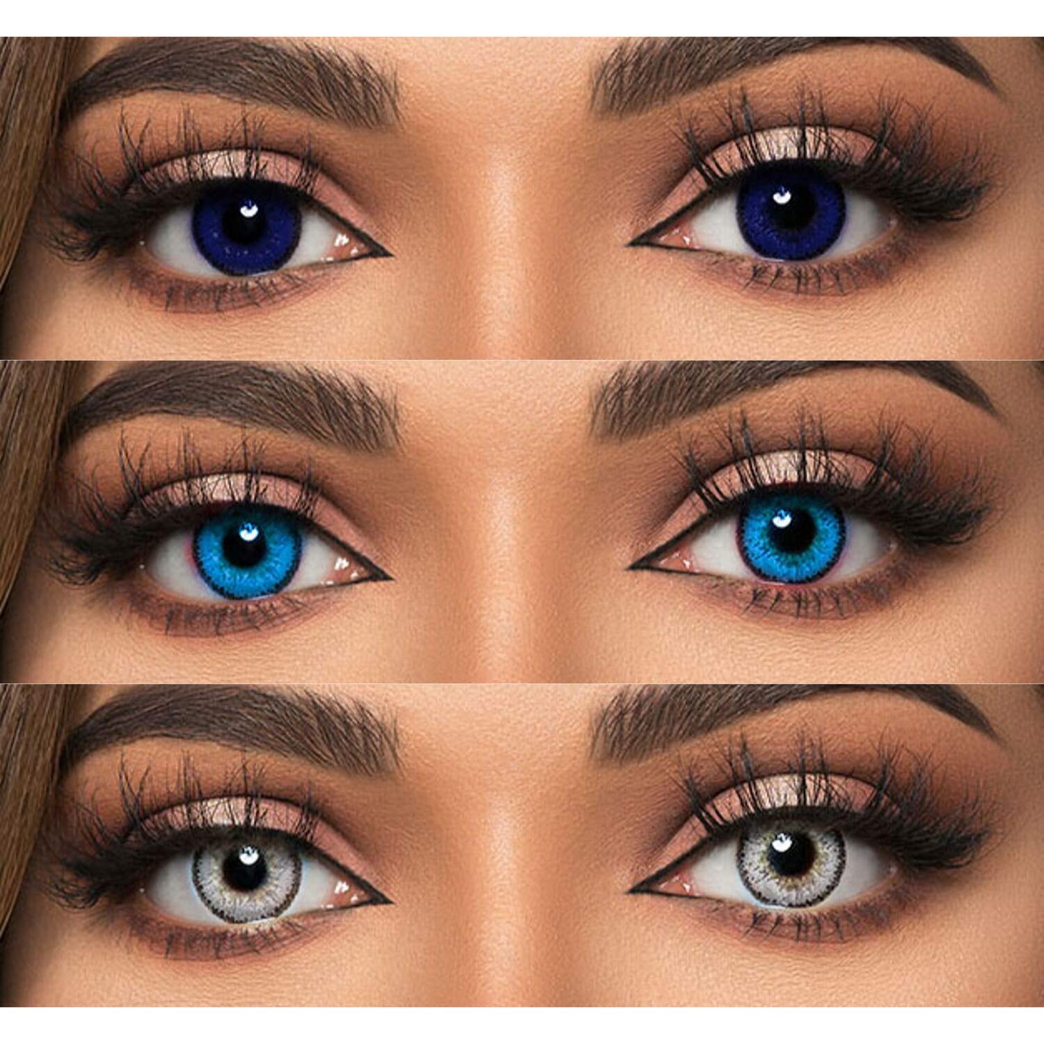 Choice Empire 3 Pair Monthly Color Contact Lenses 0 Power with Lens Case (Dark Blue,Sky Blue,Grey)