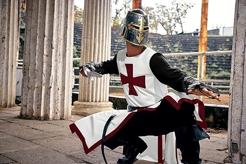 Miniatura 3 de Túnica medieval para hombre, disfraz de caballeros templarios de los cruzados, renacentista, Halloween, guerrero, capa negra de la peste negra para