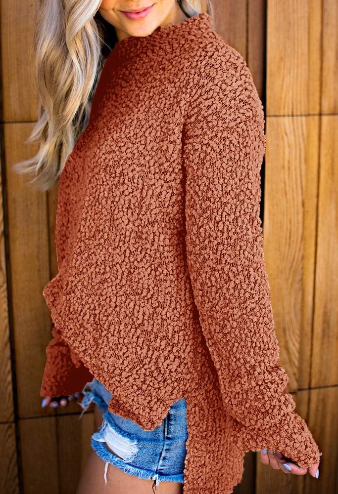 Imily Bela Womens Fuzzy Knitted Sweater Sherpa Fleece Side Slit Full Sleeve Jumper Outwears - Image 2