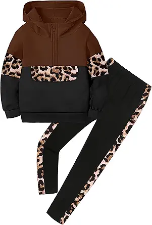 Toddler Girl Clothes Camo 2 Piece Little Girls Clothes Half Zip Up Hoodies Color Block Outfits Sweatshirt Pant Sets