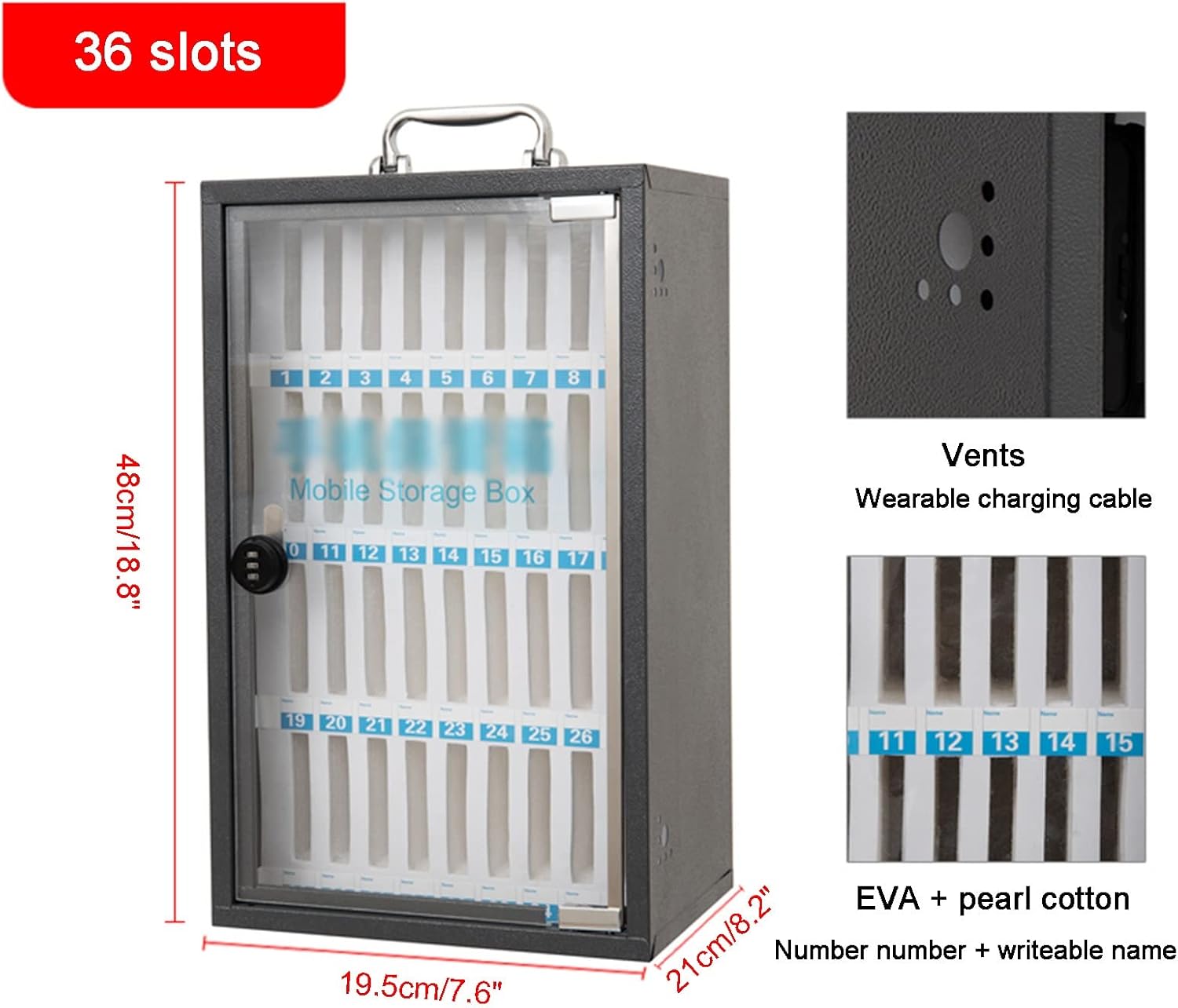 Mobile Phone Storage Box - Wall-Mounted Cell Phone Locker with Password Lock, 48 Slots for Conference Room & Student Use - Secure Mobile Phone Cabinet (Black)