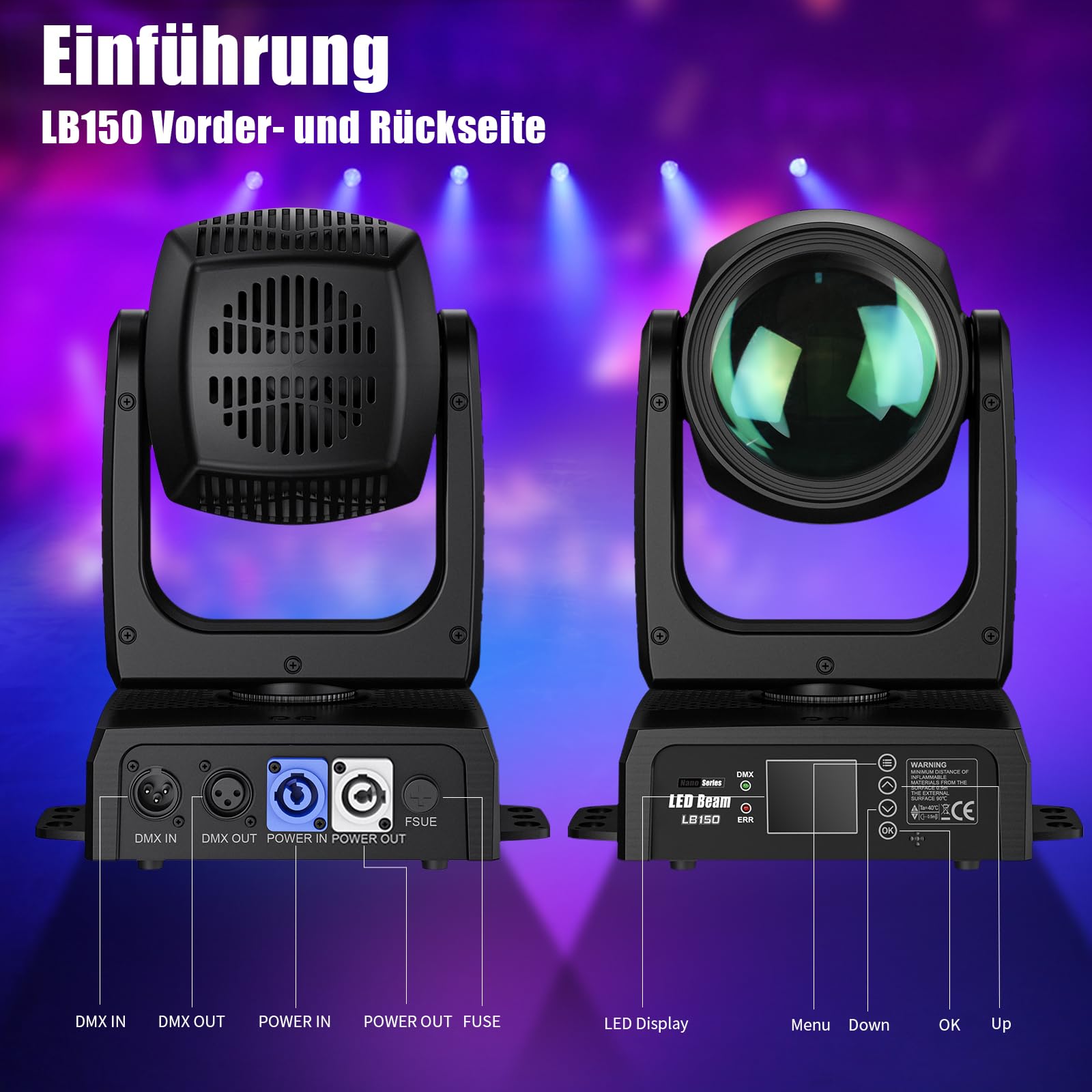 150W Moving Head DJ Licht,BETOPPER Mini LED Bühnenlicht, RGBW Roto Prisma Beam Licht, Sound Activated & DMX-512 Control Scheinwerfer für Party, Bar, Club, DJ Bühnenbeleuchtung, 1 Stück