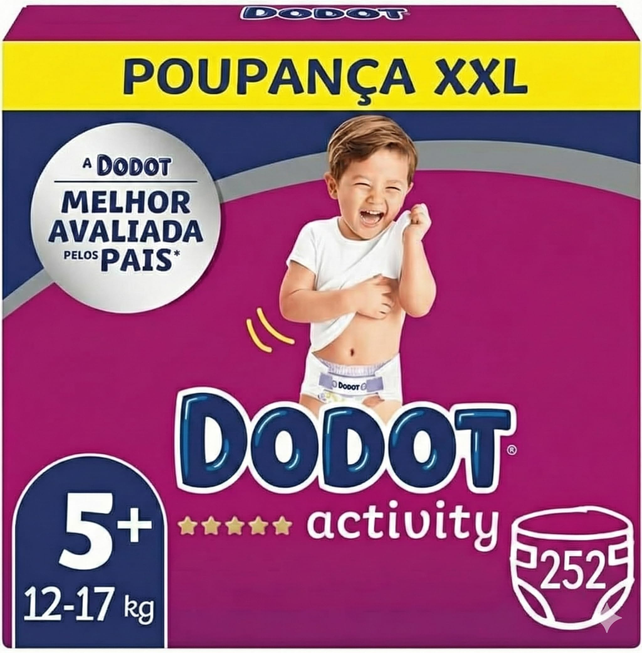 Dodot Activity Talla 5+ (12-17 kg) Poupanza XXL 252 Pañales | Ajuste Cómodo | Protección Antifugas | Bebés Activos