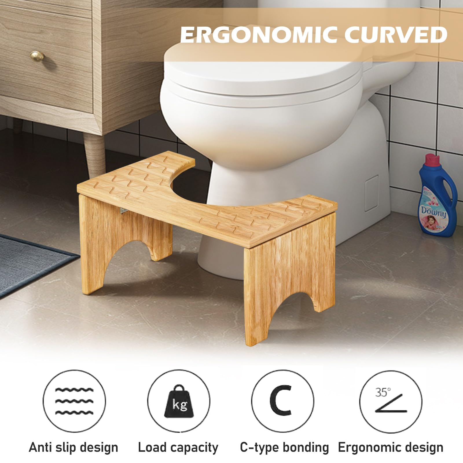 PORFOYO Sgabello WC pieghevole, sgabello WC in bambù per adulti, sgabello per WC antiscivolo, sgabello pieghevole portatile in bambù, sgabello da bagno pieghevole per stitichezza e gonfiore