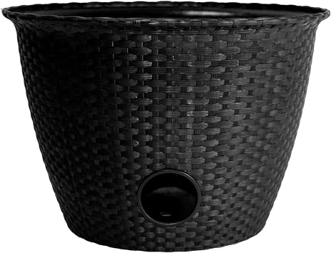 The HC Companies Woven Garden Hose Holder - Lightweight Plastic Decorative Water Hose Holder w/100-Foot Capacity - Garden Hose Pots for Outside 18, Black, Pack of 1