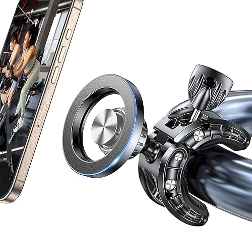 Coolpow Soporte magnético de teléfono para gimnasio MagSafe, 20 imanes fuertes soporte magnético para teléfono de bicicleta, soporte de teléfono