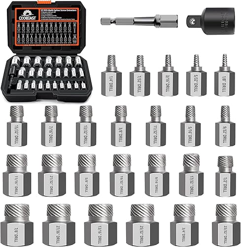 Juego de 27 extractores de tornillos, kit extractor de pernos fácil de sacar con unidad inferior de 38 pulgadas, extractores multilínea para quitar