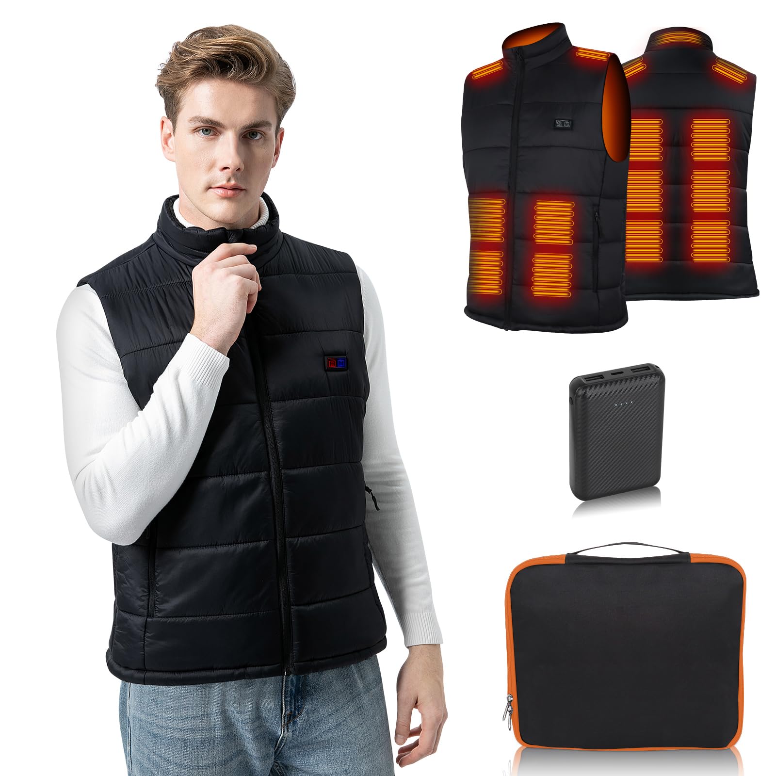 KQIVAM Gilet Chauffant Homme - Veste Chauffante Avec 15 Systèmes De