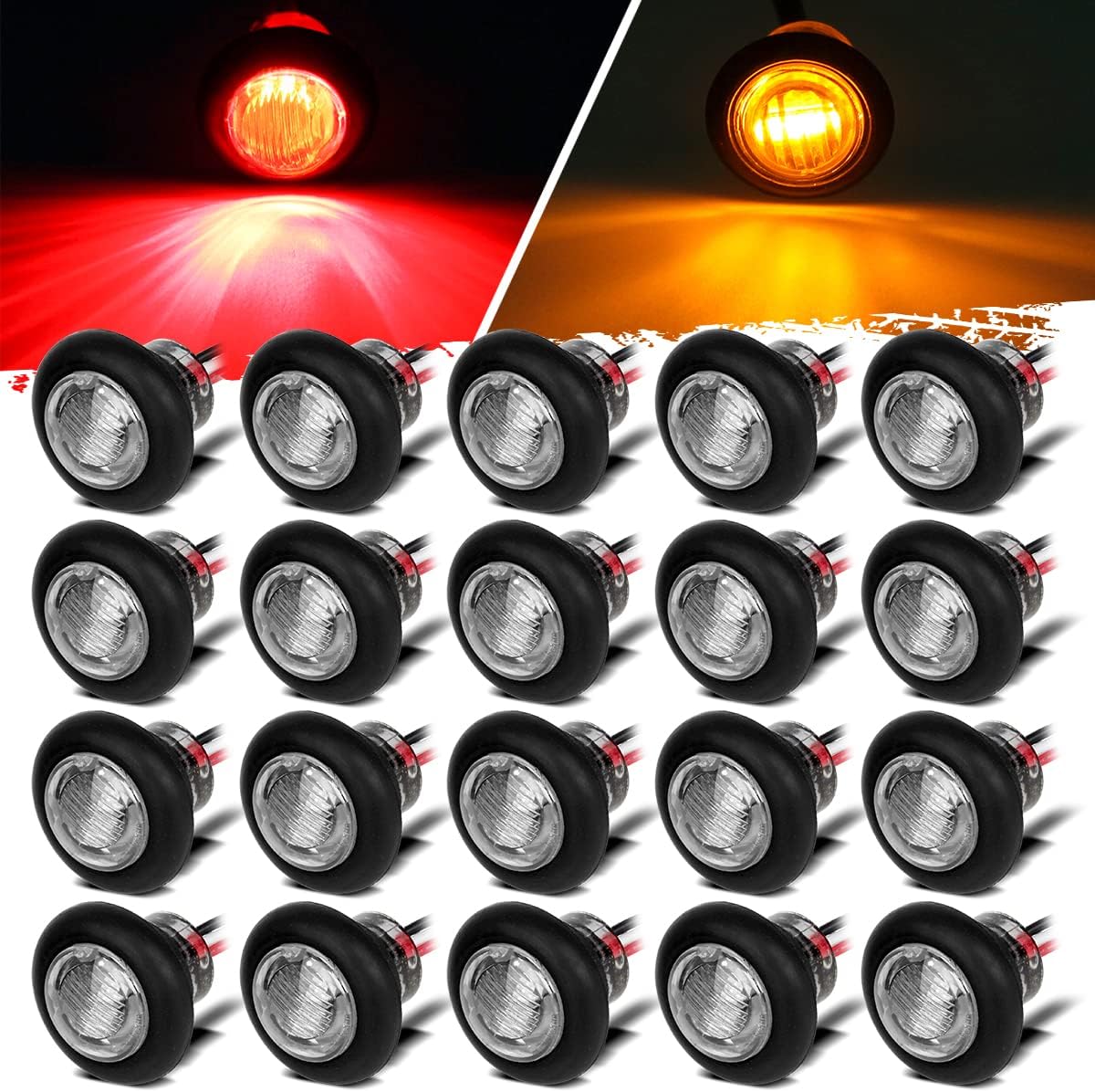Partsam 20x 3/4" Amber/Red Round Led Light Trailer Boat Marker Clearance High Low Power 3SMD Clear Lens