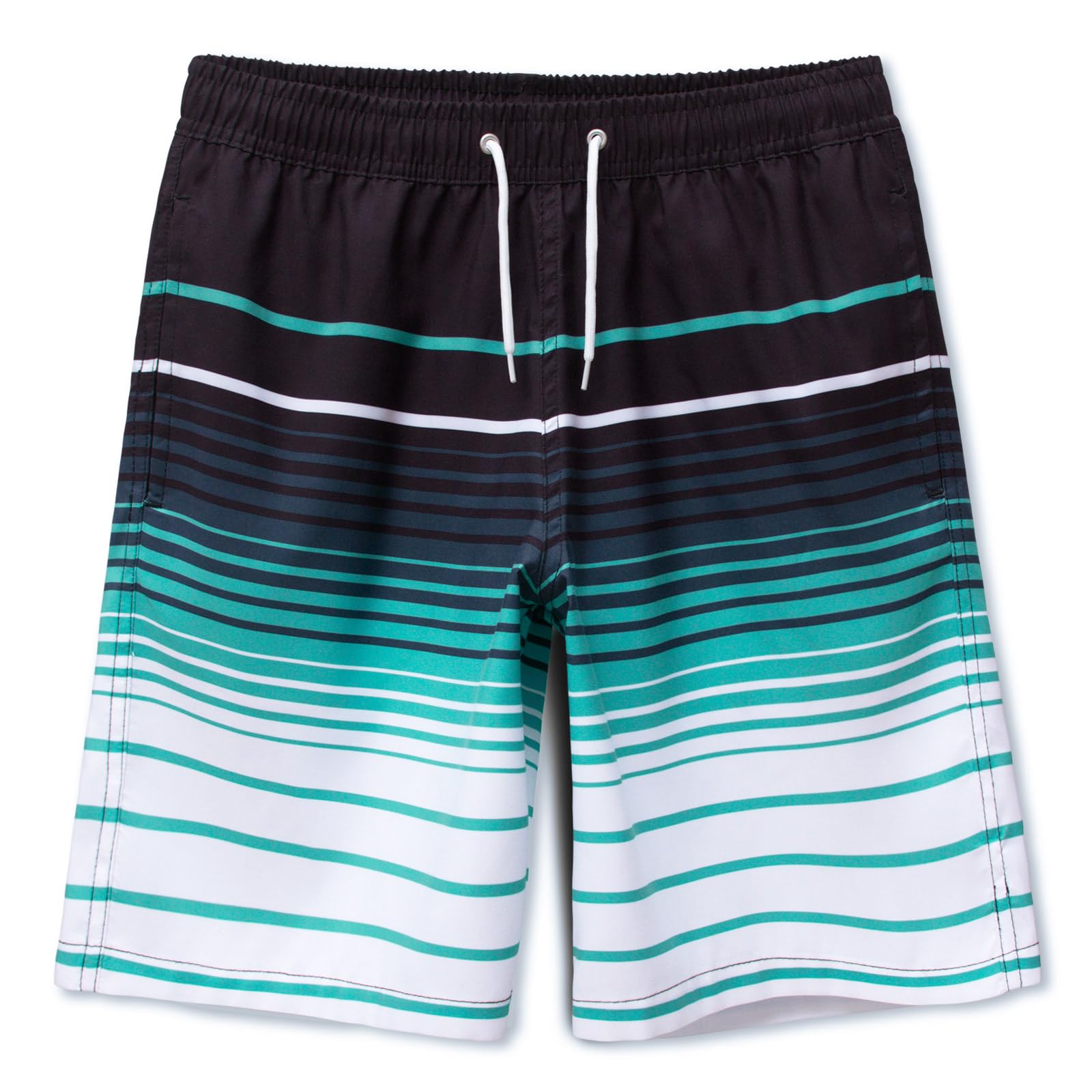 Meilonger Boys 21001-Striped Black Blue White Swimming Shorts Quick Dry Beach Board Trunks Swimwear Bathing Suits Size 6-7,8,10-12,14-16(Striped Black Blue White,18-20)