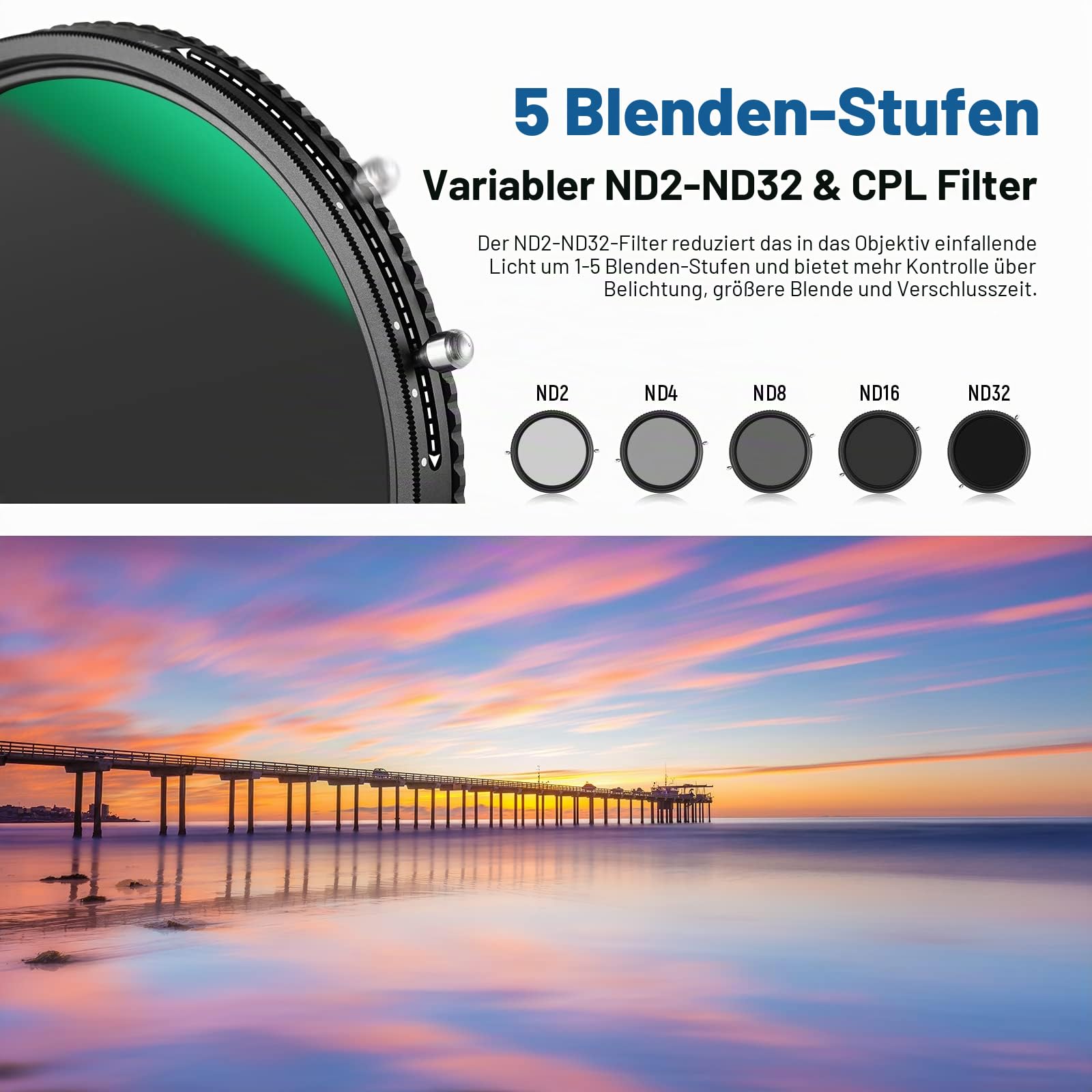 NEEWER 2 in 1 67mm Variabler ND Filter ND2–ND32&CPL Filter (Zirkularpolarisator) ohne X Markierung/30 Fach nanobeschichtet/HD Optikglas/ultradünner Rahmen aus Alulegierung/wasserabweisend/Kratzfest