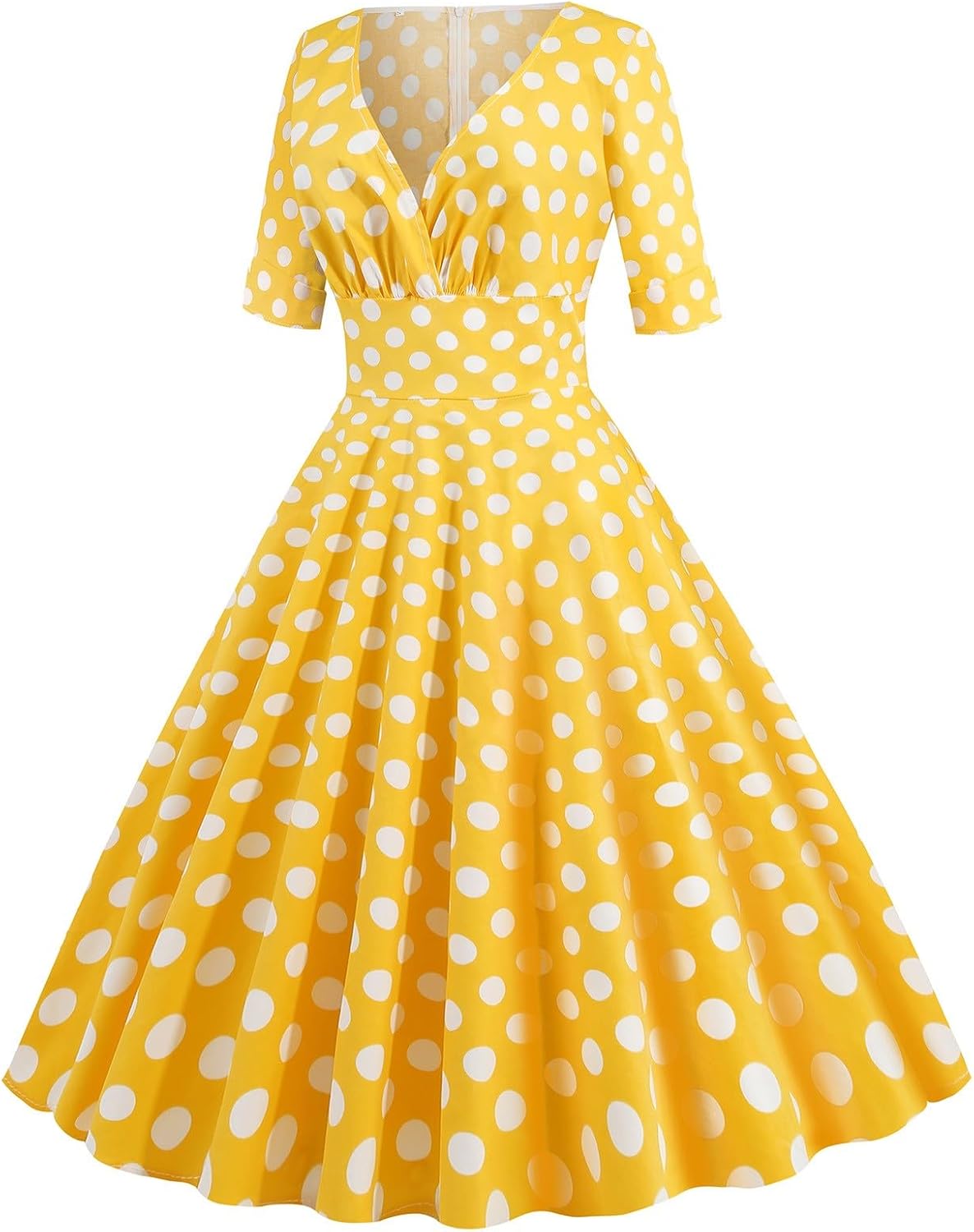 Women 50s 60s Vintage Cocktail Party Dress Wrap V Neck Polka Dot Audrey Hepburn Dresses A-Line Swing Tunic Tea Dress