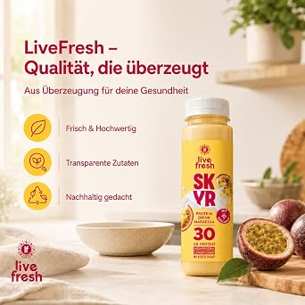 LiveFresh Skyr Drink – Maracuja – 30g Protein + Kollagen – Ohne Zuckerzusatz – Protein Shake Alternative – 24x250ml: Lebensmittel & Getränke
