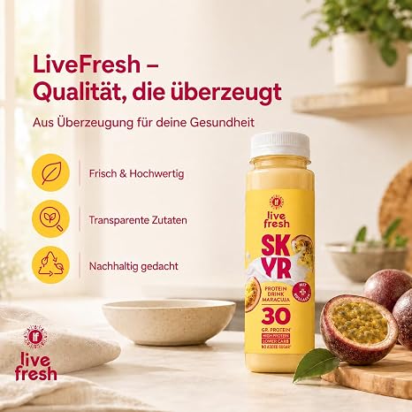 LiveFresh Skyr Drink – Maracuja – 30g Protein + Kollagen – Ohne Zuckerzusatz – Protein Shake Alternative – 24x250ml: Lebensmittel & Getränke