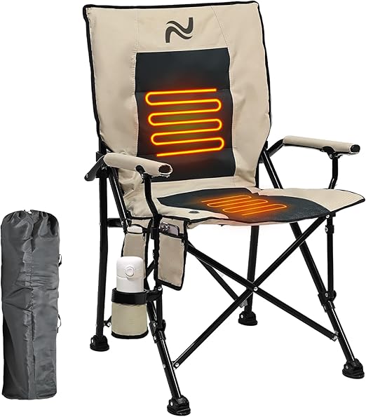 Club Chair, Black, Slsy Heated Camping Chair Oversized, Outdoor Portable Heated Folding Chairs, Heated Foldable Chair Seat Supports 500 lbs, Heating Chair for Outdoor Sports, Camping, Patio, and Picnics