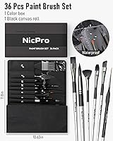 Vista 6 de Nicpro 36pcs Paint Brush Set, Professional Paintbrushes with Palette Knife and Cloth Roll, Suitable for Artists and Beginners for Acrylic Painting