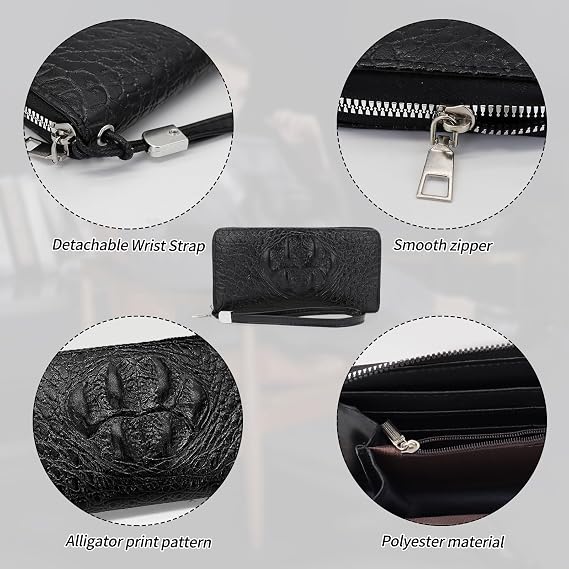 Wallet for Men, PU Leather Long Wallets, Large Capacity Clutch Wallet with Phone Pocket and Multi Card Slots (Black)